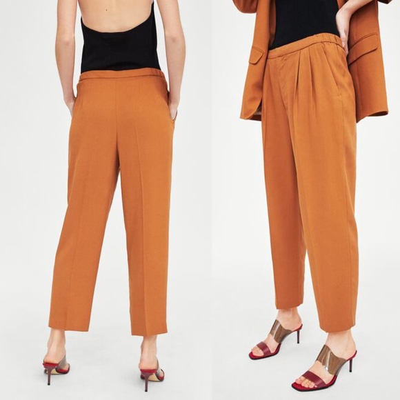 Zara Pants - Zara Ankle Cropped Mid Camel Trousers S